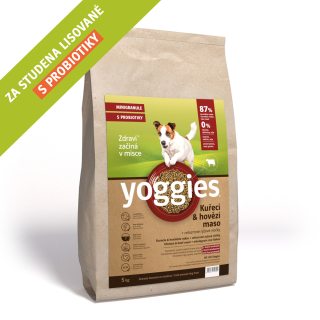 YOGGIES MINIGRANULE lisované za studena kuřecí a hovězí maso s probiotiky 5kg